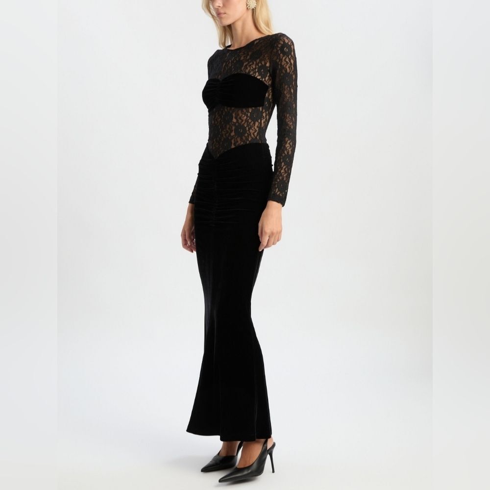 Bardot helenie velour lace maxi dress in‎ black - Picture 8 of 15